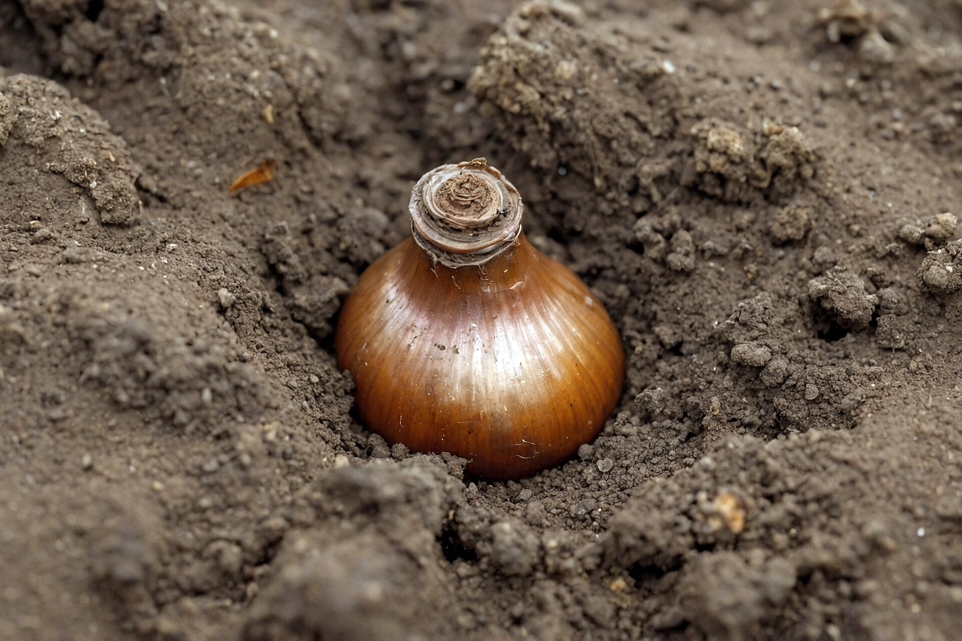 Blumenzwiebel in einer Erdaushöhlung